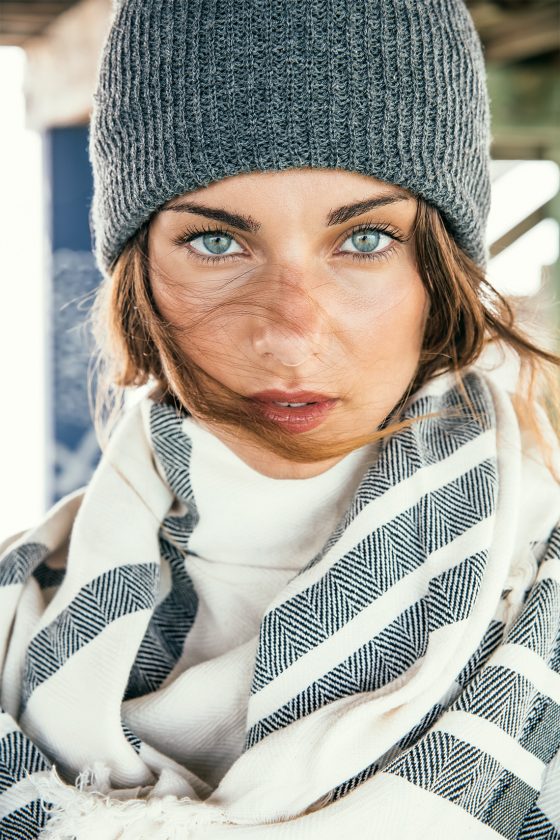 Beanie by H&M, $10, available at H&M. Scarf by Turkish Towel, $29, Available at turkish-t.com.