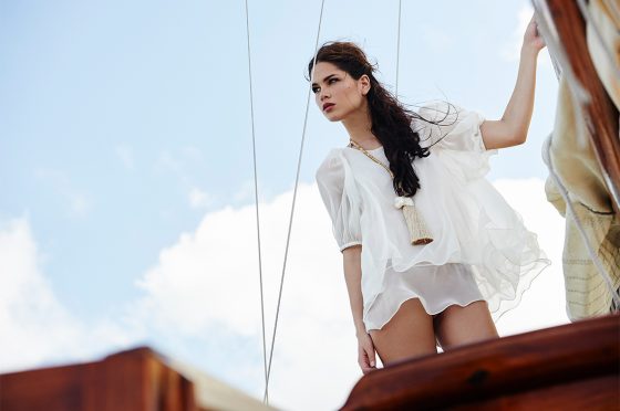 Large Tassel Necklace by Chez Carole, price available upon request. Available at chezcarole.biz Zinnia Silk Tunic by Maison De Papillon, $325. Available at enavance.com.