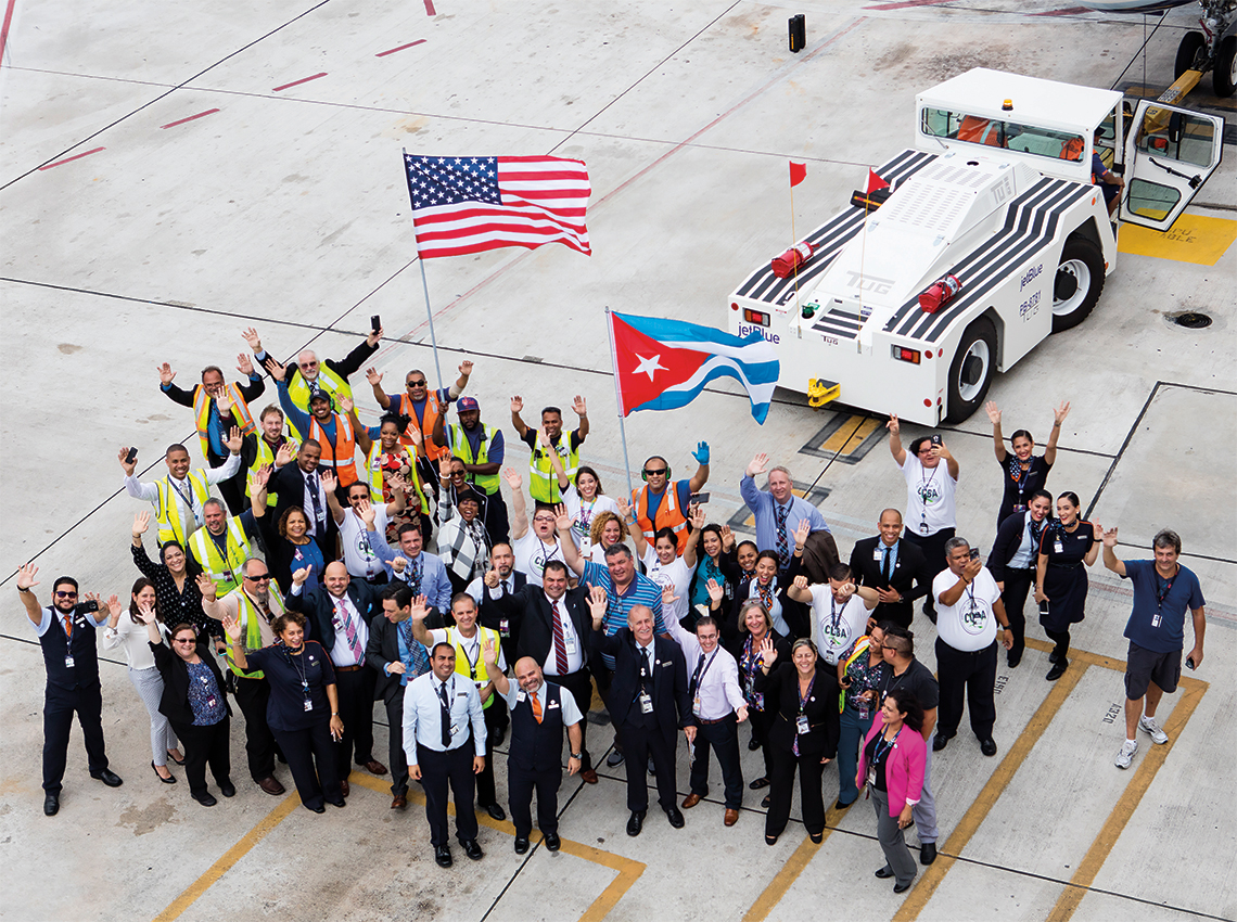 JetBlue Fort Lauderdale crew members celebrate the flight.