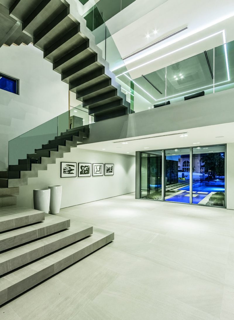 The average ceiling height is 11 feet; the foyer’s ceiling height is 35 feet.Photography: Myro Rosky Photography.