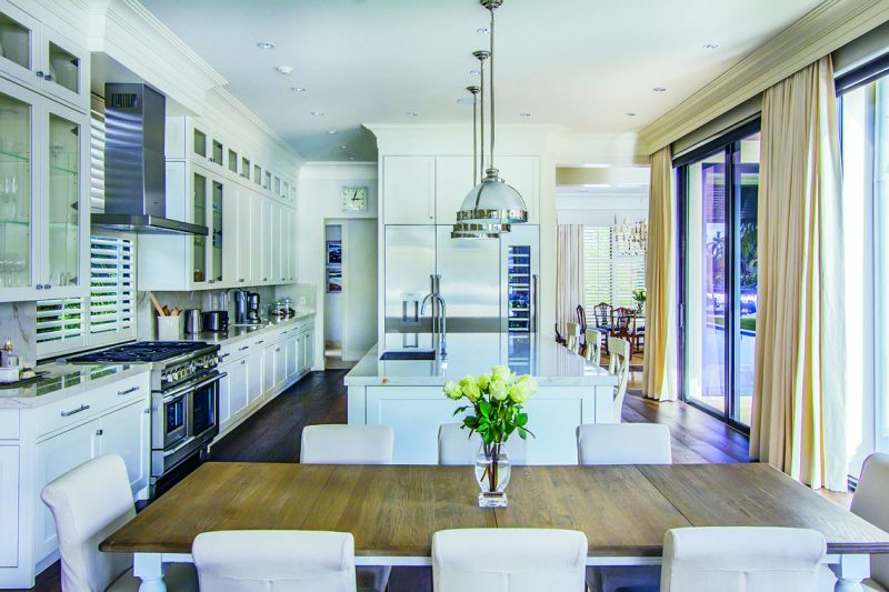 The kitchen features a refrigerator, freezer, wine storage compartment, dishwashers, ventilation system and a built-in MicroDrawer microwave oven all by Thermador.